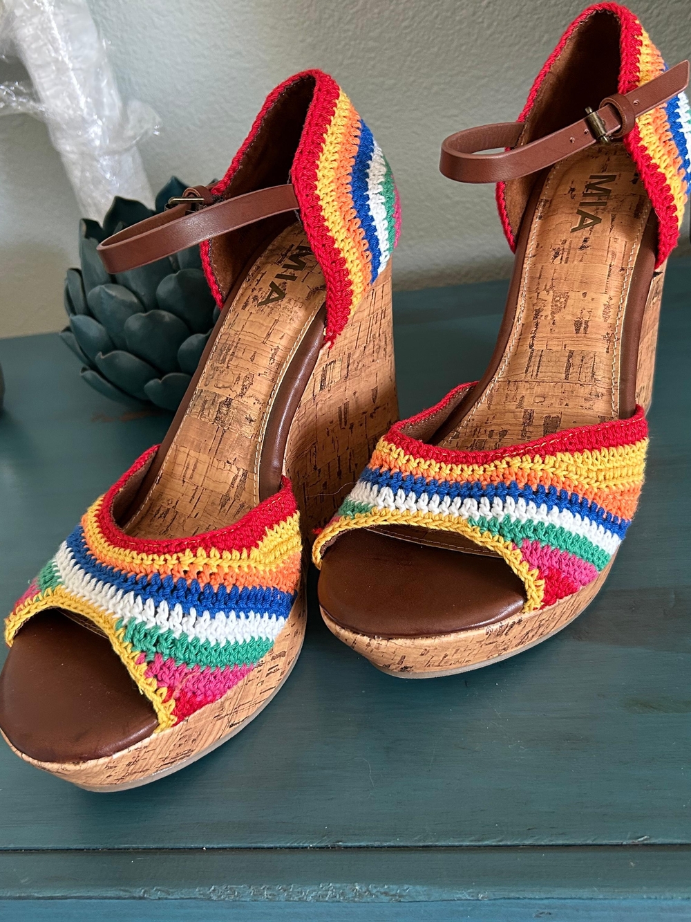 MIA Rainbow Crochet Cork Wedge Sandals - Multicolor - Picture 3 of 10